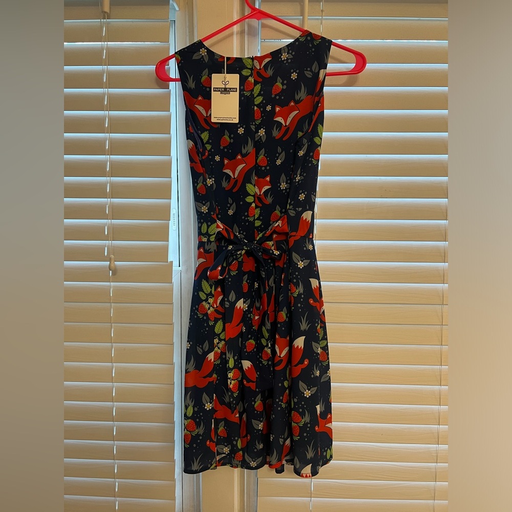 Floral Fox Print Kids Dress - Navy and Red